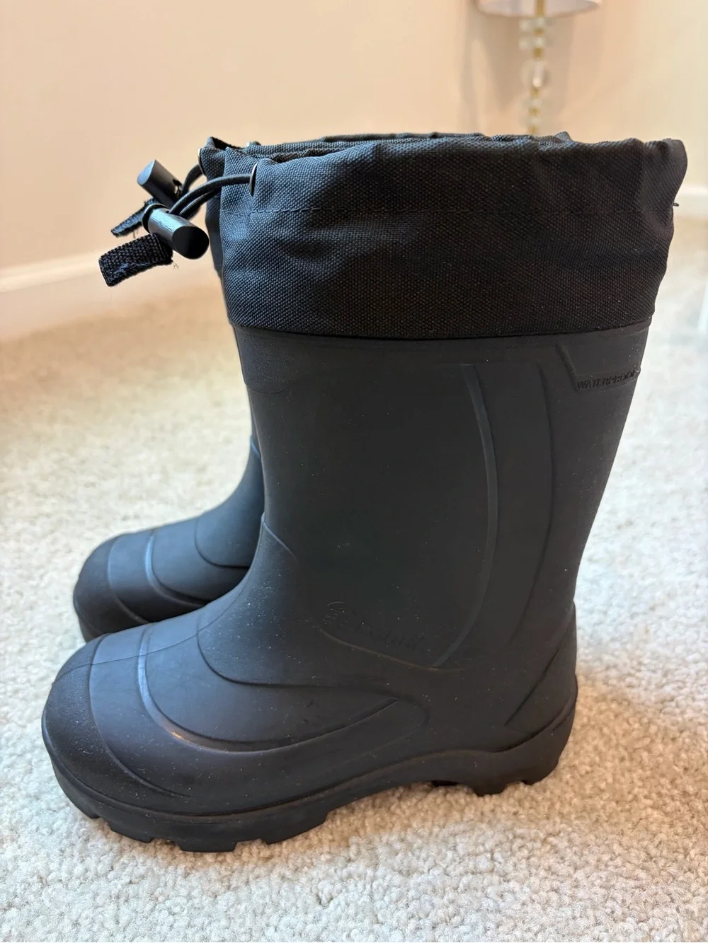 Kids Black Waterproof Pull-Cuff Snow / Rain Winter Boots